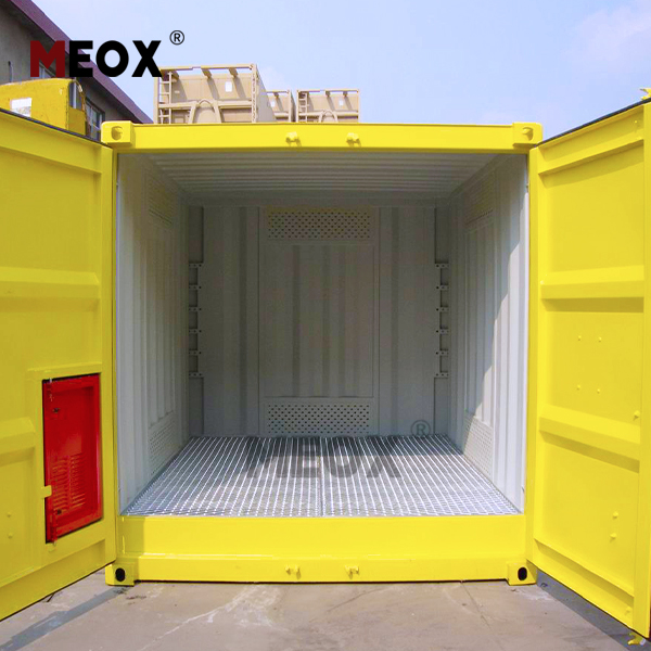 Color-coded hazardous waste bins in a hospital