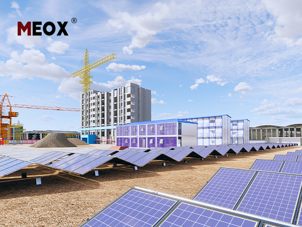 How does the MEOX Solar Container revolutionize a sustainable construction project?