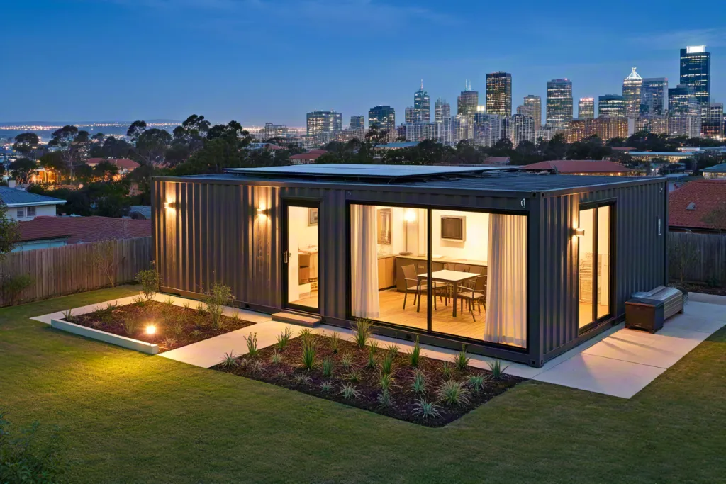 Container-house-at-night